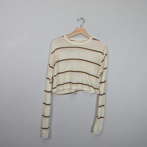 Reformation Jeans Cream Stripe Long Sleeve Crop Top 100% Tencel Womens Size S
